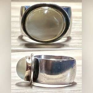 Vintage Artisan Sterling Silver & 18K Yellow Gold Moonstone Wide Band Ring